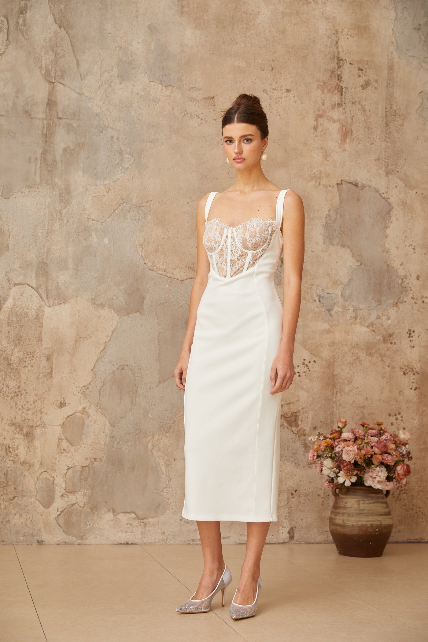 ORIANE lace corset midi dress