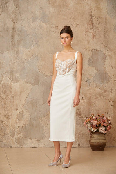 ORIANE lace corset midi dress