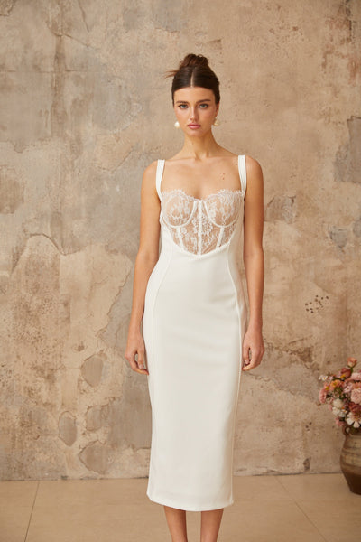 ORIANE lace corset midi dress
