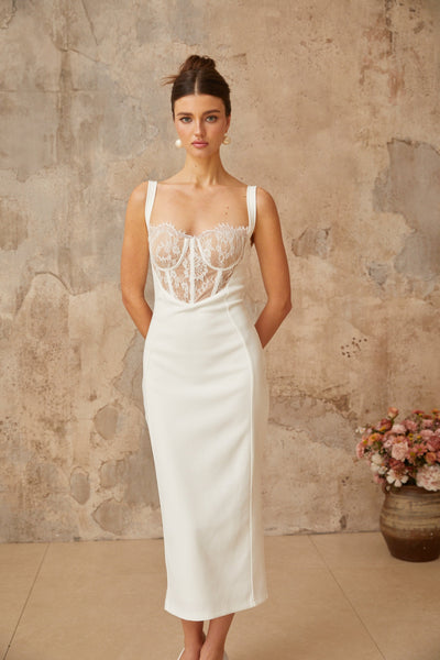 ORIANE lace corset midi dress