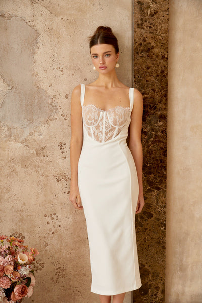 ORIANE lace corset midi dress