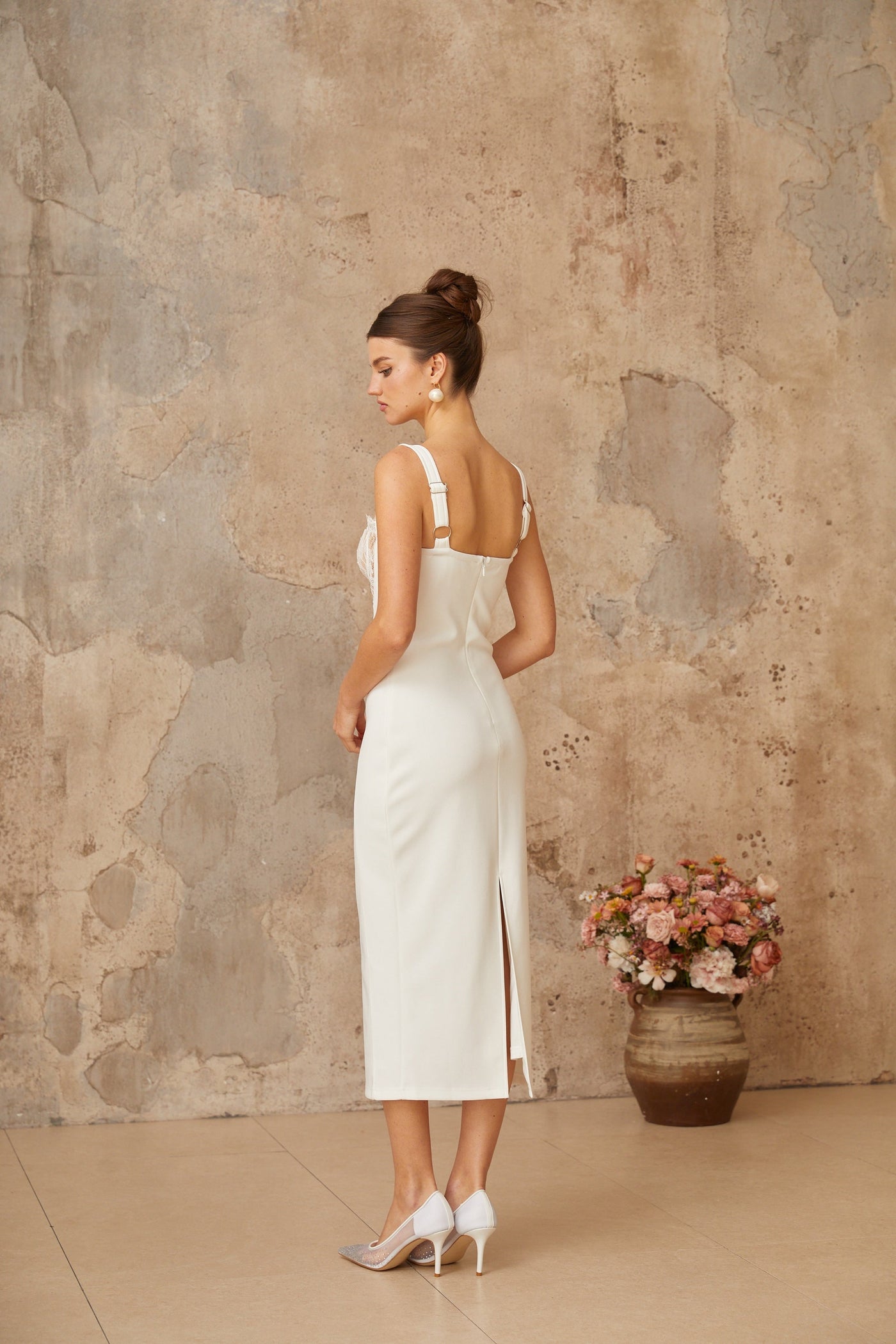 ORIANE lace corset midi dress