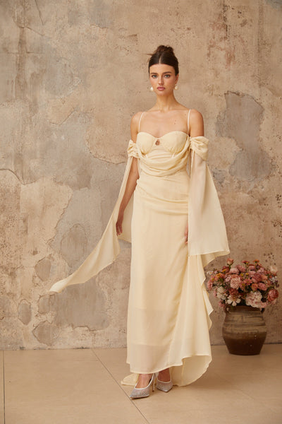 Mélusine neutrals ruched chiffon maxi dress
