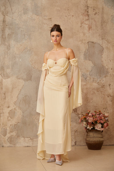 Mélusine neutrals ruched chiffon maxi dress