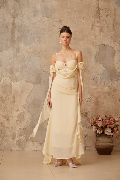 Mélusine neutrals ruched chiffon maxi dress