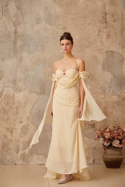 Mélusine neutrals ruched chiffon maxi dress