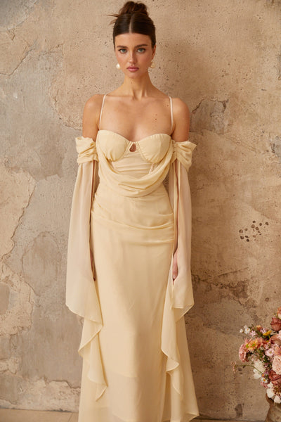 Mélusine neutrals ruched chiffon maxi dress