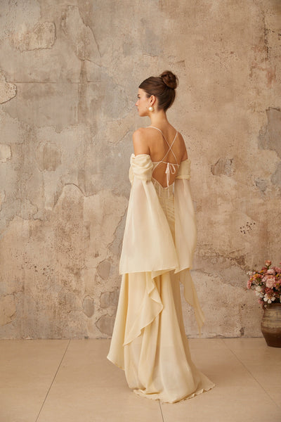 Mélusine neutrals ruched chiffon maxi dress