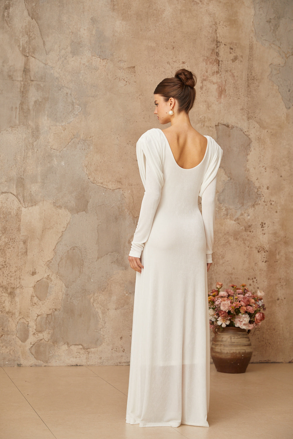 Margot white draped shirred maxi dress - Celestia Couture