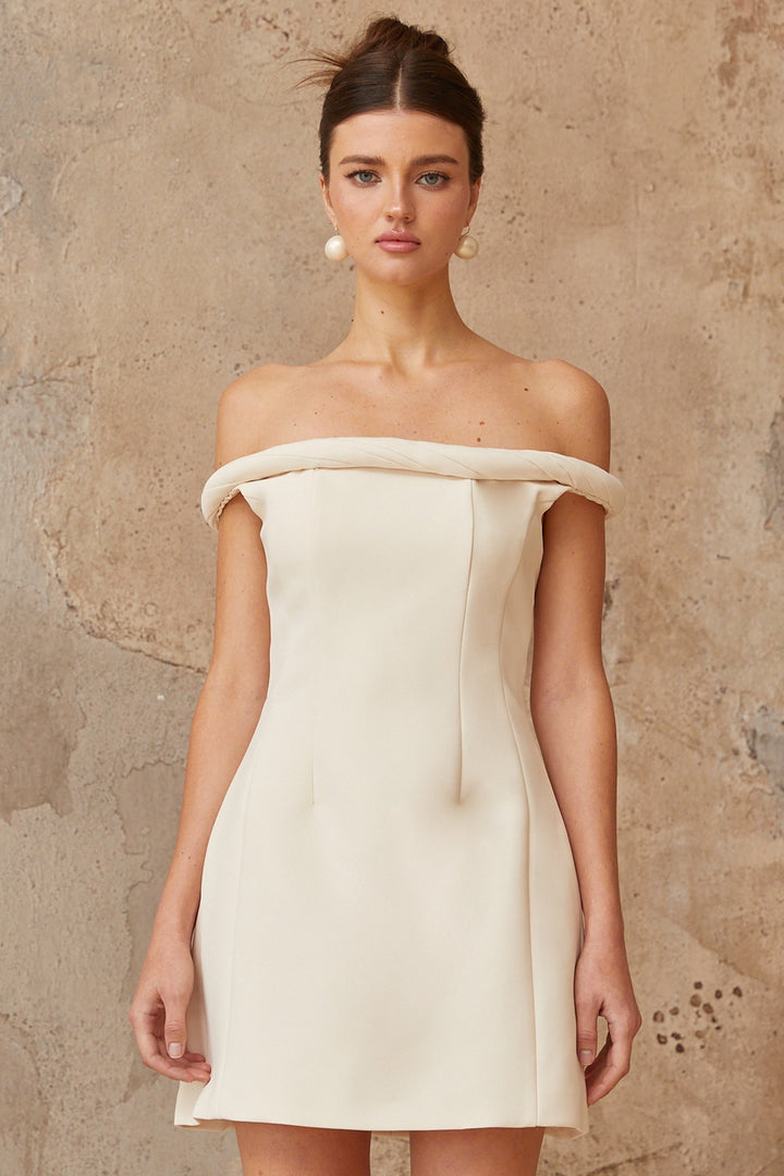 Lecollet white braid-detail puff mini dress - Celestia Couture