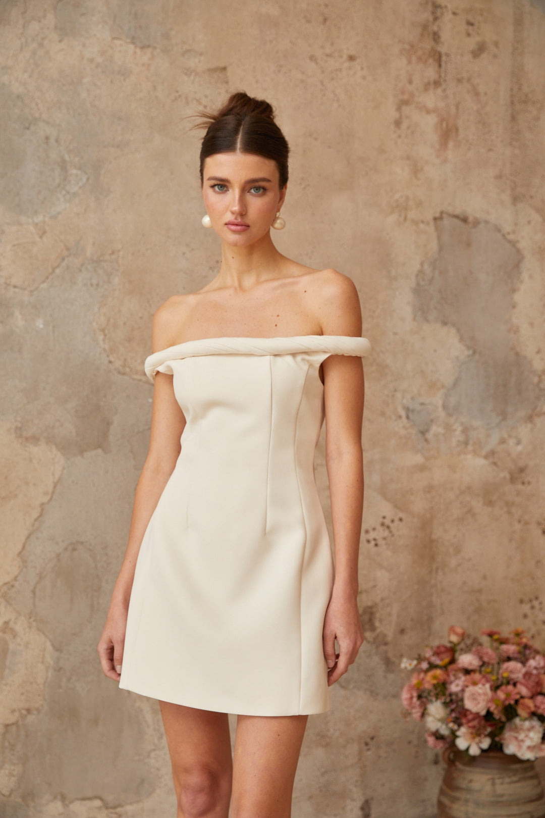 Lecollet white braid-detail puff mini dress - Celestia Couture