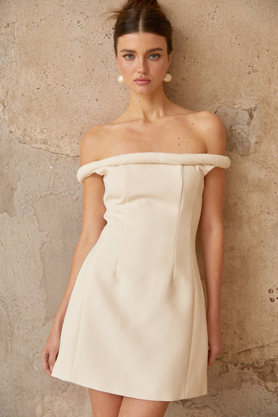 Lecollet white braid-detail puff mini dress