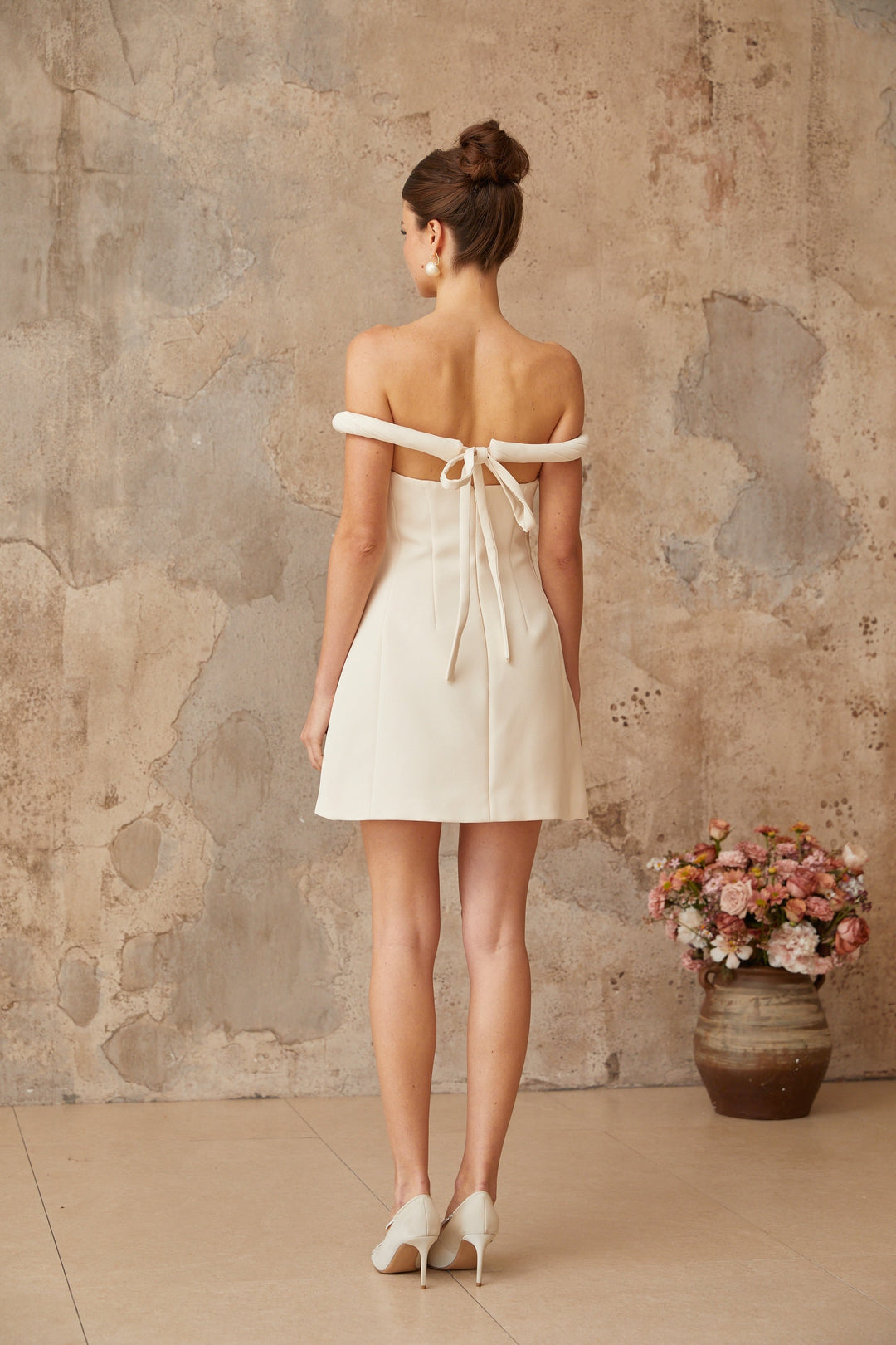 Lecollet white braid-detail puff mini dress - Celestia Couture