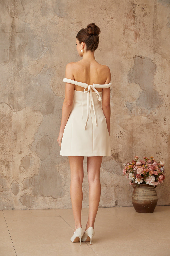 Lecollet white braid-detail puff mini dress - Celestia Couture