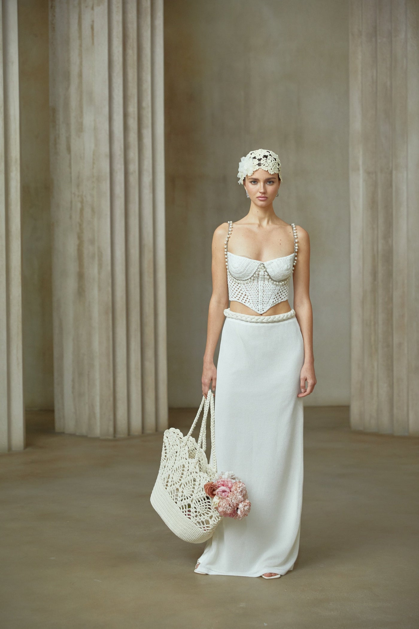 Prunelle Crochet Knit Two-Piece Top and Skirt Set