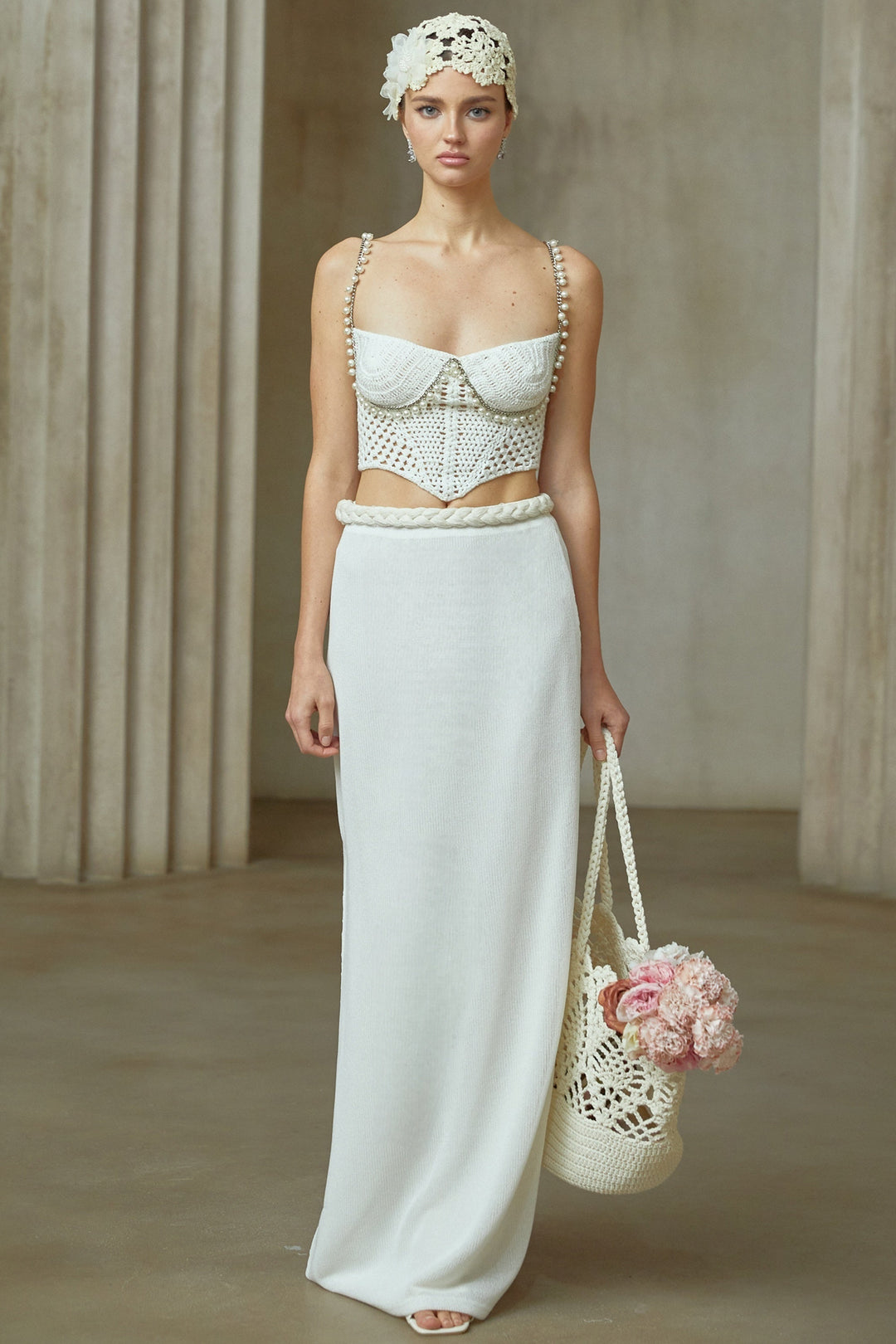 Prunelle Crochet Knit Two-Piece Top and Skirt Set