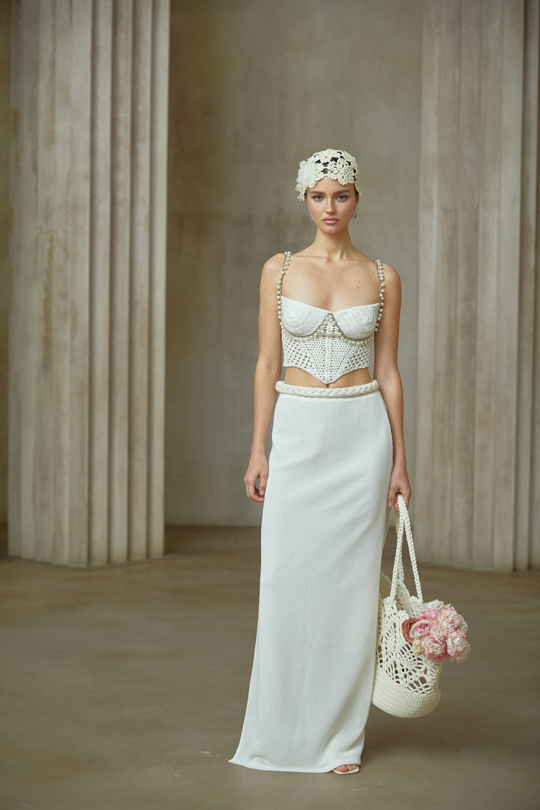 Prunelle Crochet Knit Two-Piece Top and Skirt Set