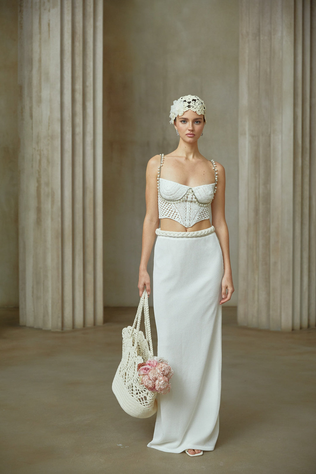 Prunelle Crochet Knit Two-Piece Top and Skirt Set