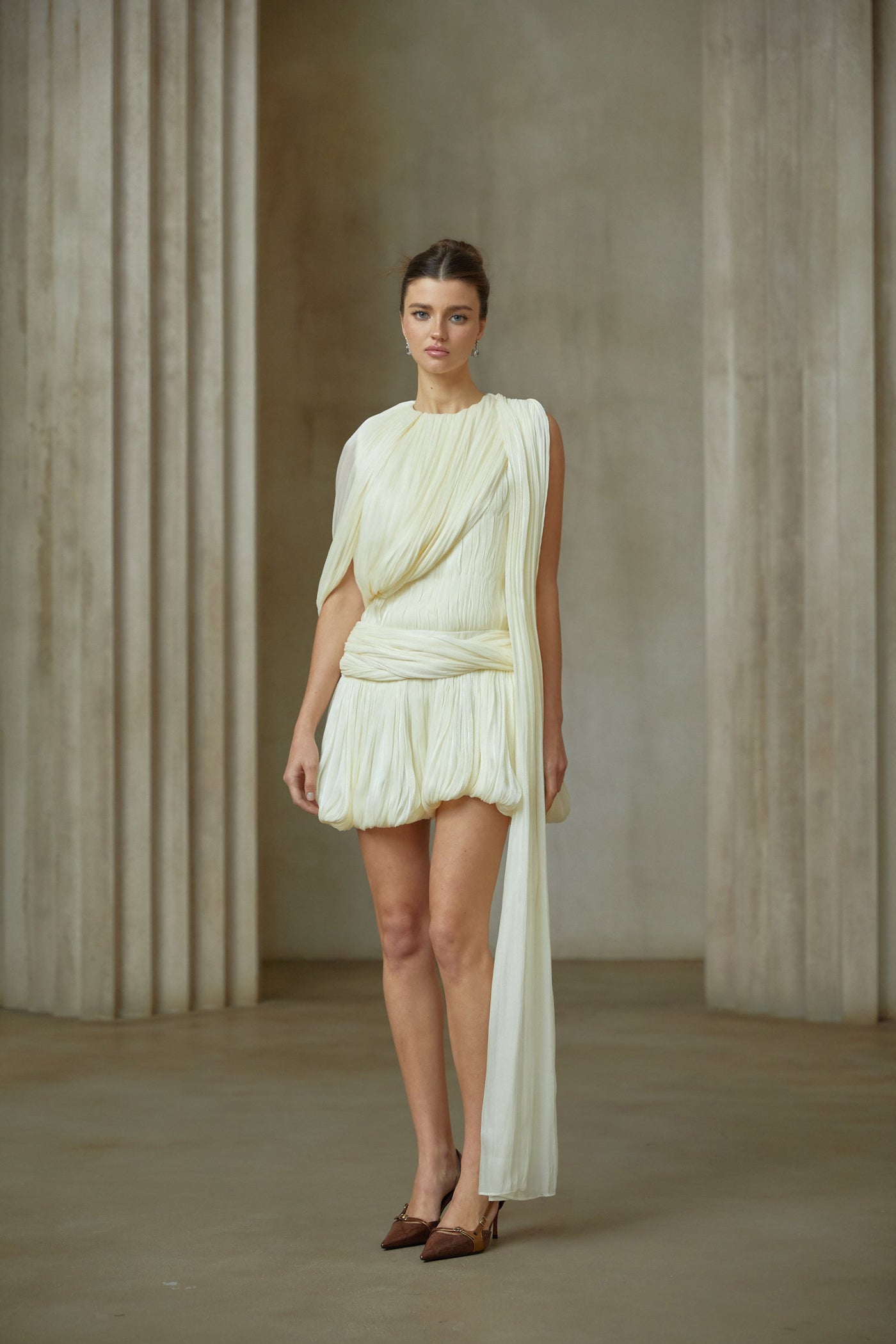 Cyrielle Pleated Mini Dress with Ribbon Design Accent
