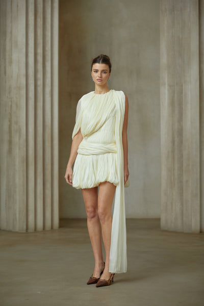 Cyrielle Pleated Mini Dress with Ribbon Design Accent