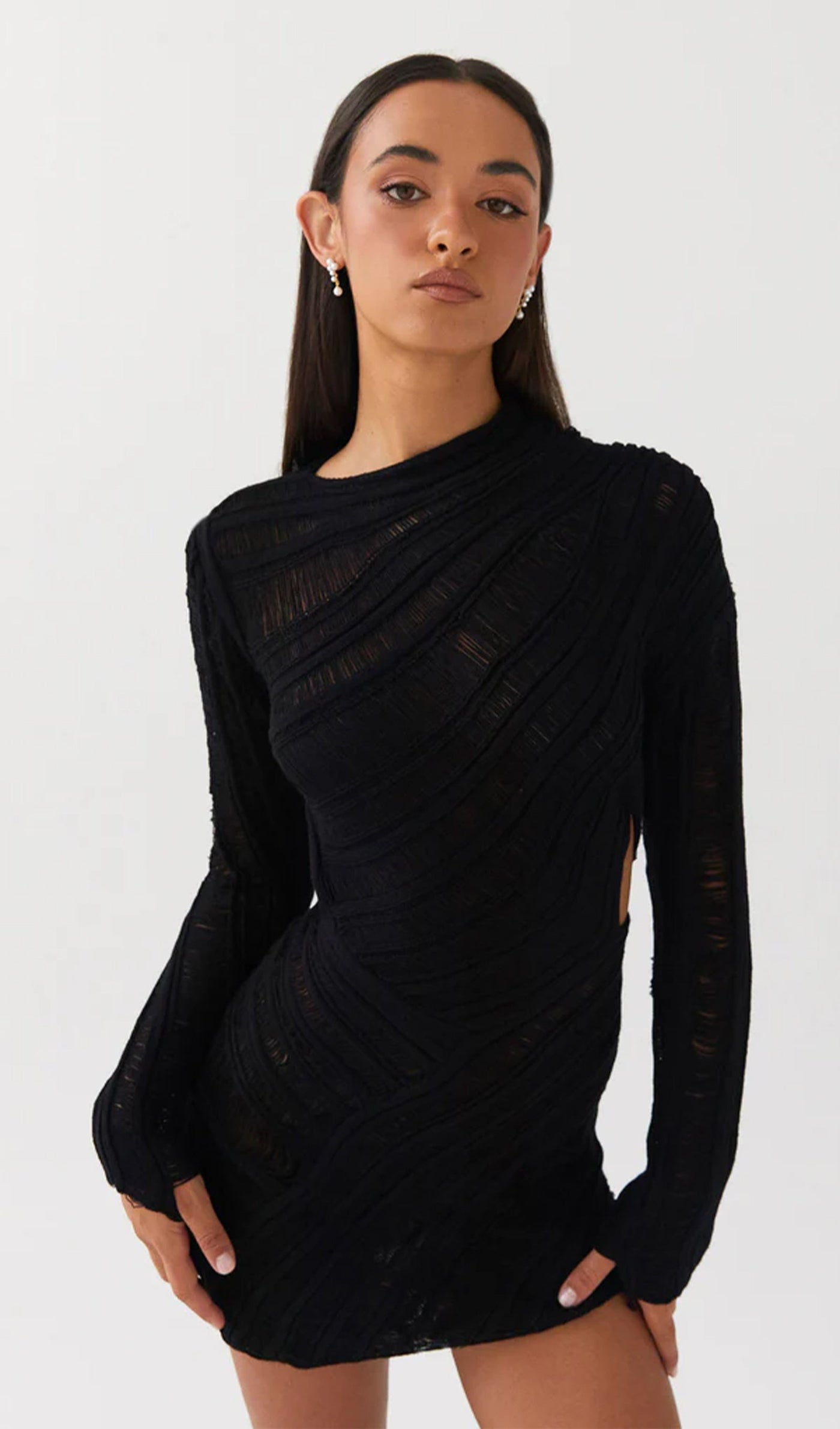 Hollow Out  Mini Dress - Black