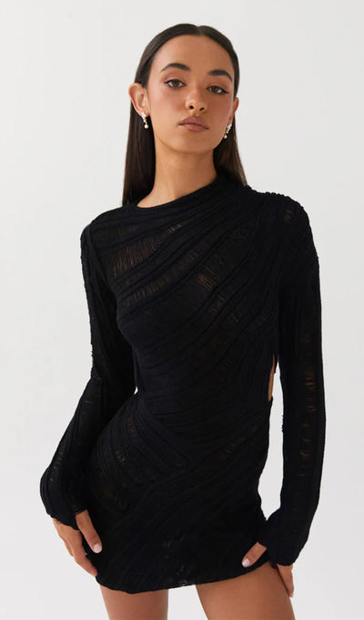 Hollow Out  Mini Dress - Black
