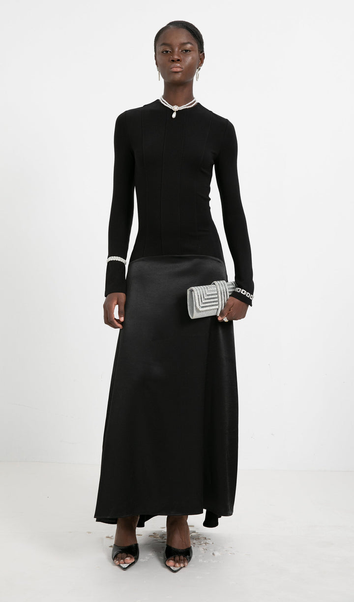 Trendy Knitted Satin Maxi Dress - Celestia Couture