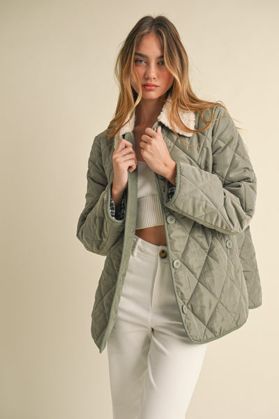 Oversized Green Quilted Jacket