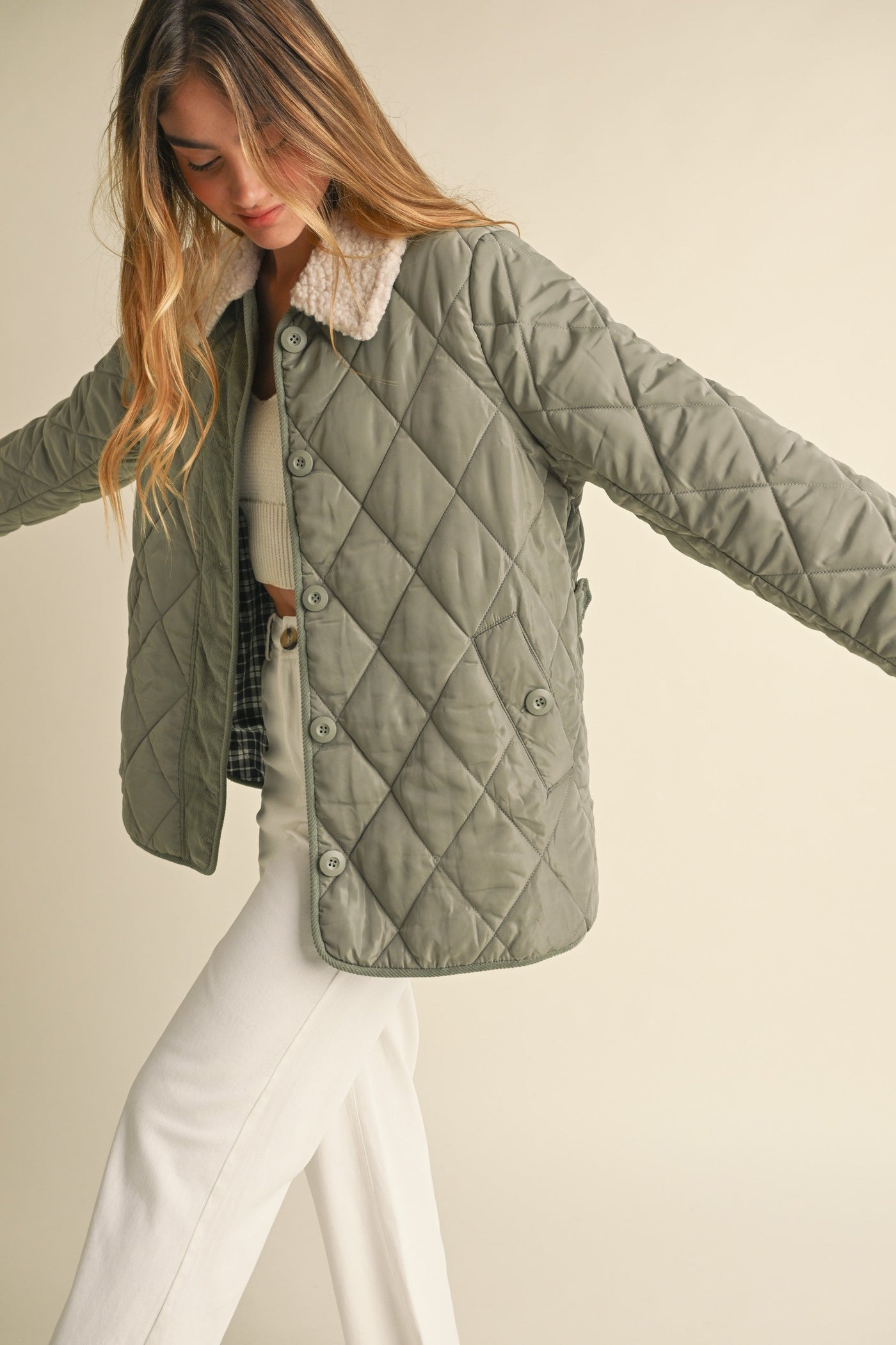 Oversized Green Quilted Jacket