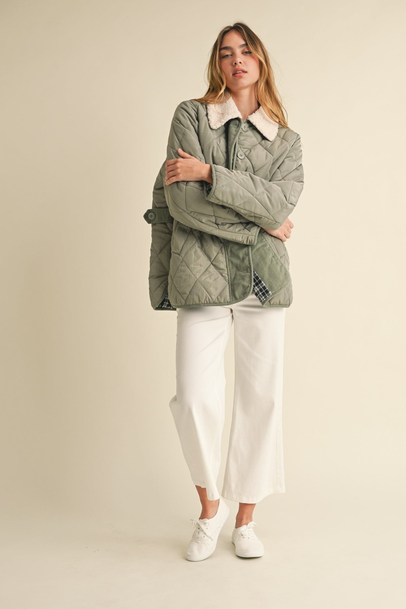 Oversized Green Quilted Jacket