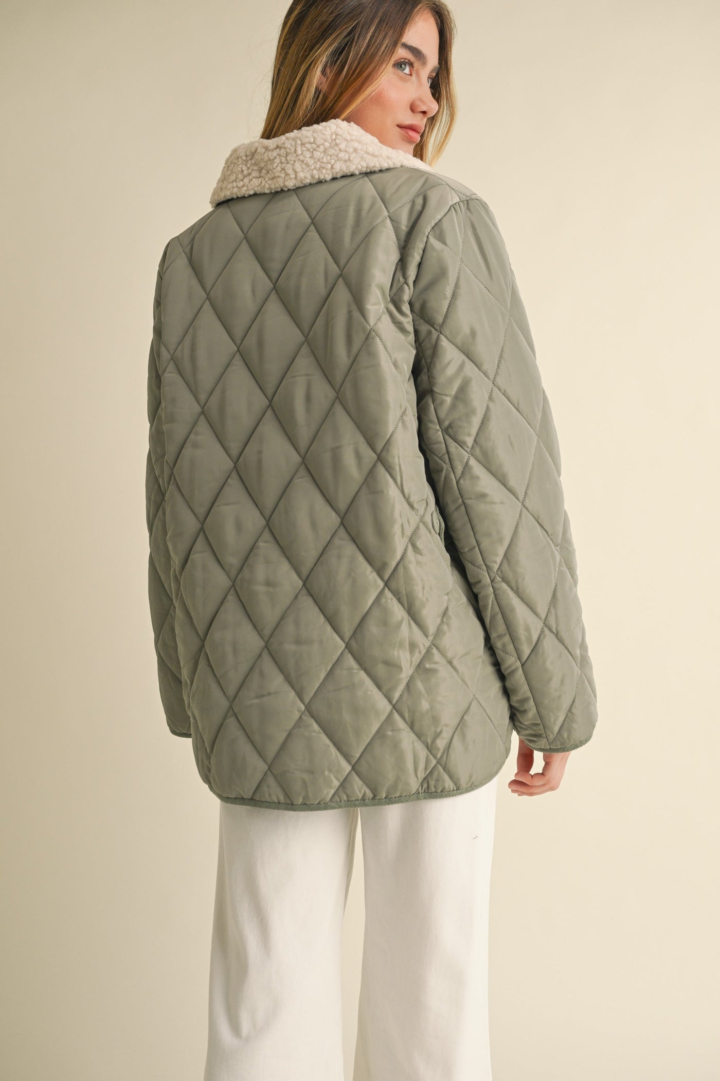Oversized Green Quilted Jacket