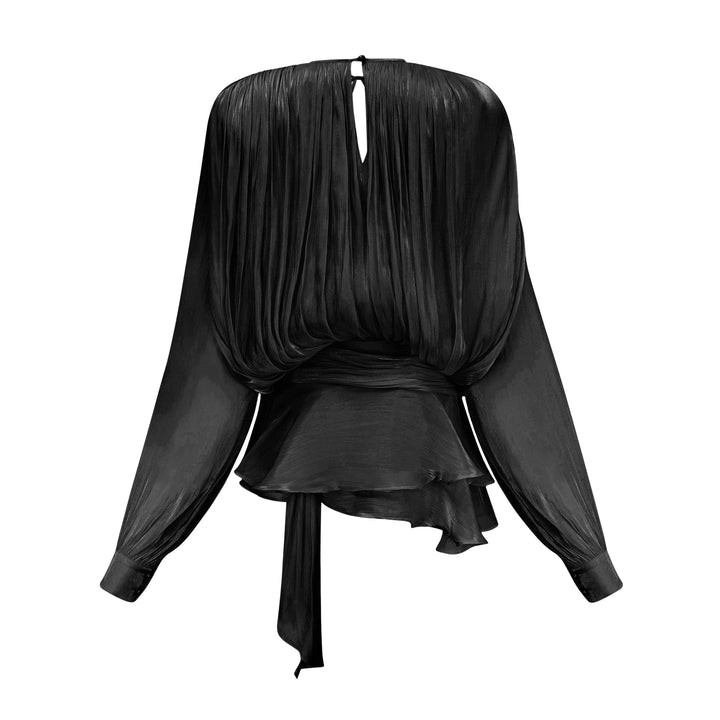 Eugénie fully-pleated ruffled mini dress in Black - Celestia Couture