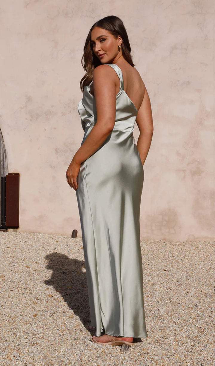 One Shoulder Draping Feature Midi Dress - Celestia Couture