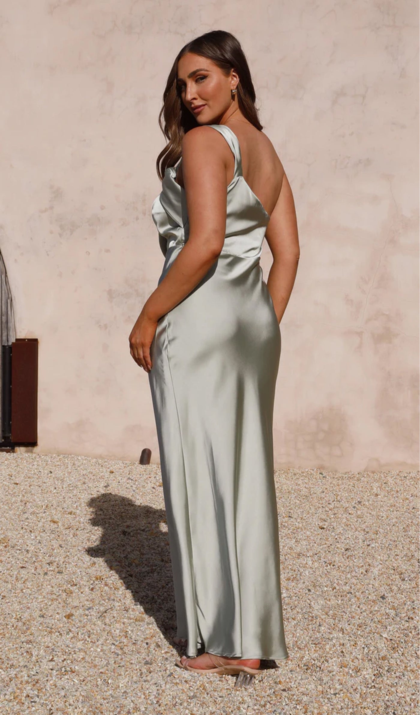 One Shoulder Draping Feature Midi Dress