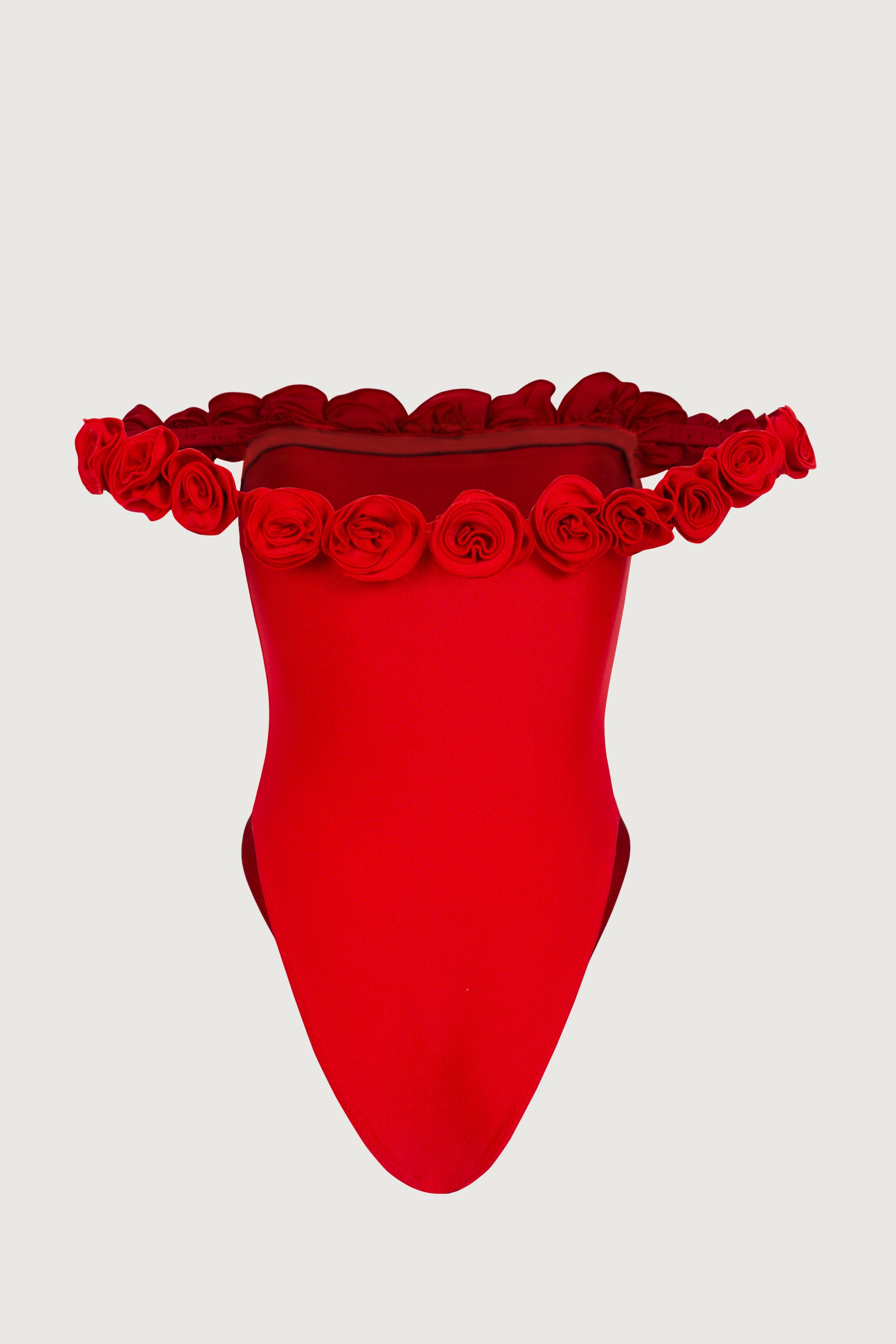 Rosette Off Shoulder One Piece (Scarlet Red/Red) - Celestial Couture