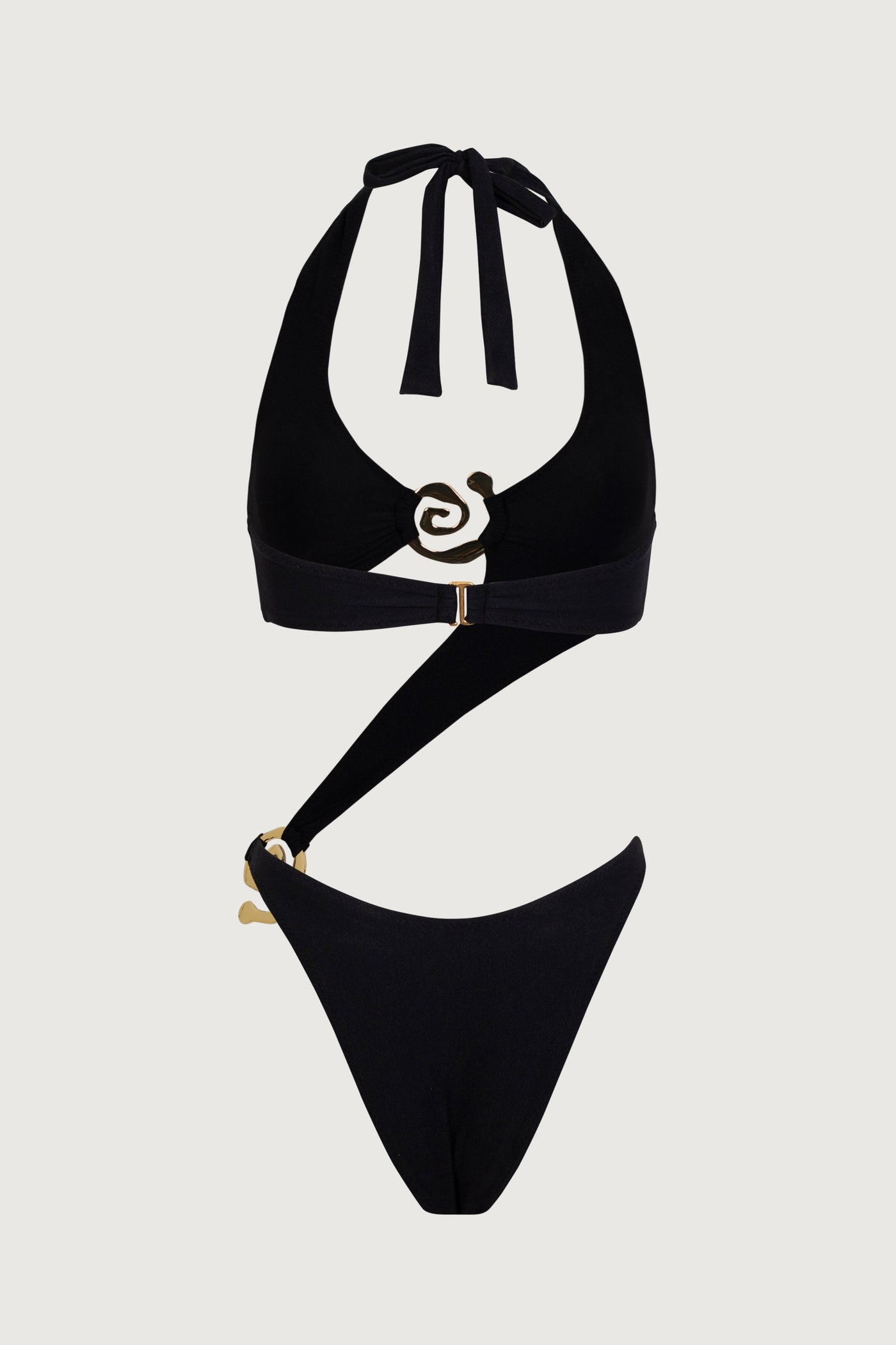 Spiral Halter One Piece (Faux Suede Black) - Celestial Couture