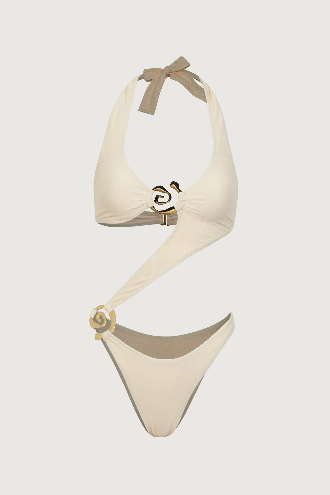 Spiral Halter One Piece (Faux Suede Cream) - Celestial Couture