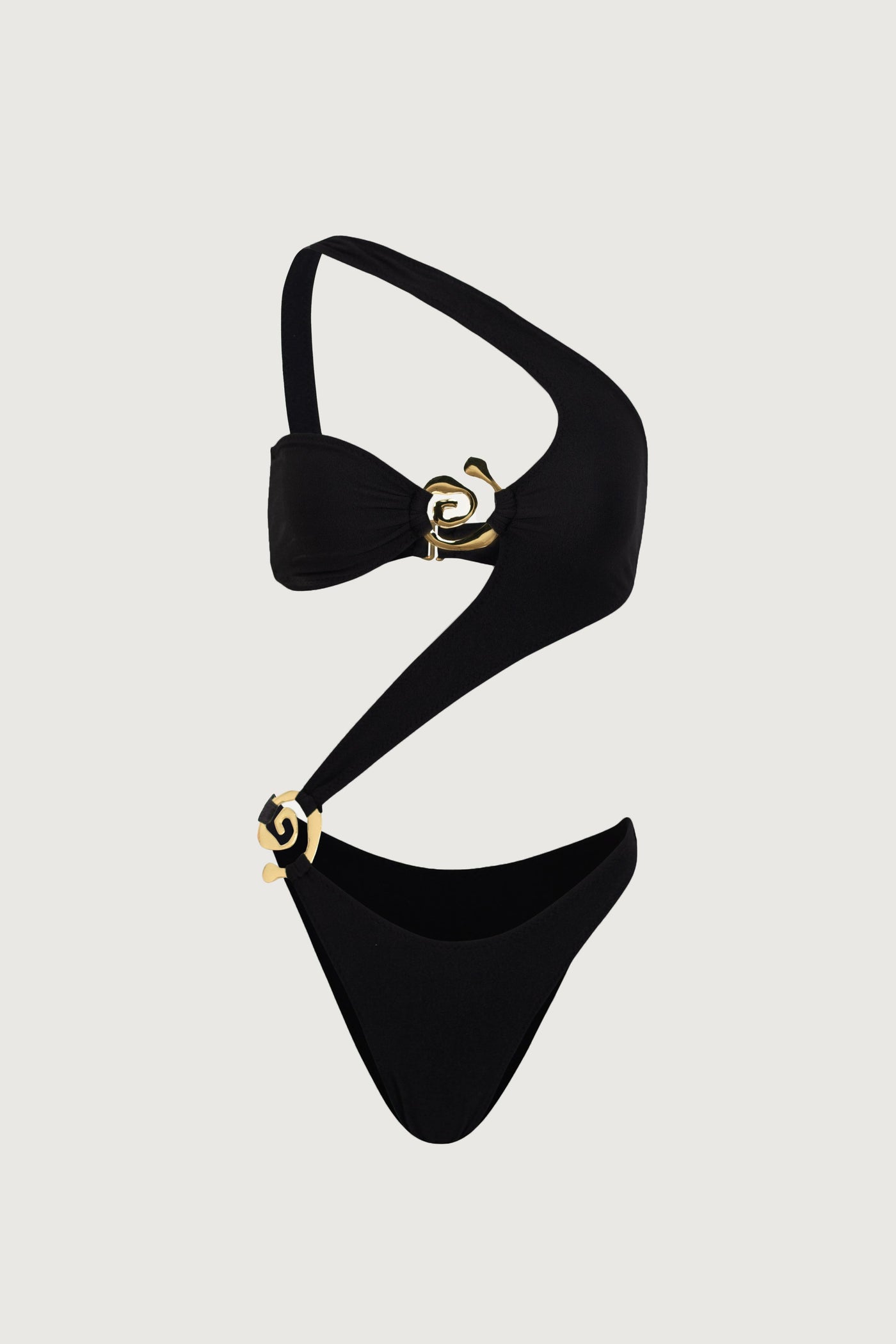 Spiral One Shoulder One Piece (Faux Suede Black) - Celestial Couture