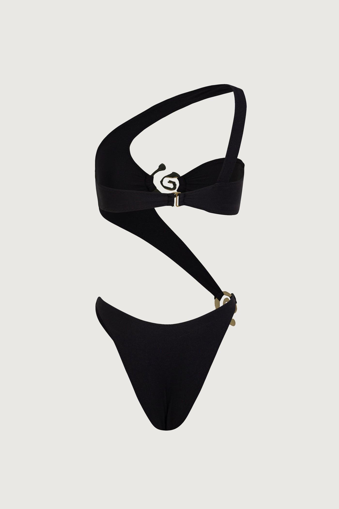 Spiral One Shoulder One Piece (Faux Suede Black) - Celestial Couture