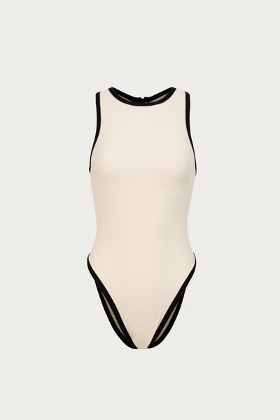 Tank One Piece (Faux Suede Cream/Black) - Celestial Couture