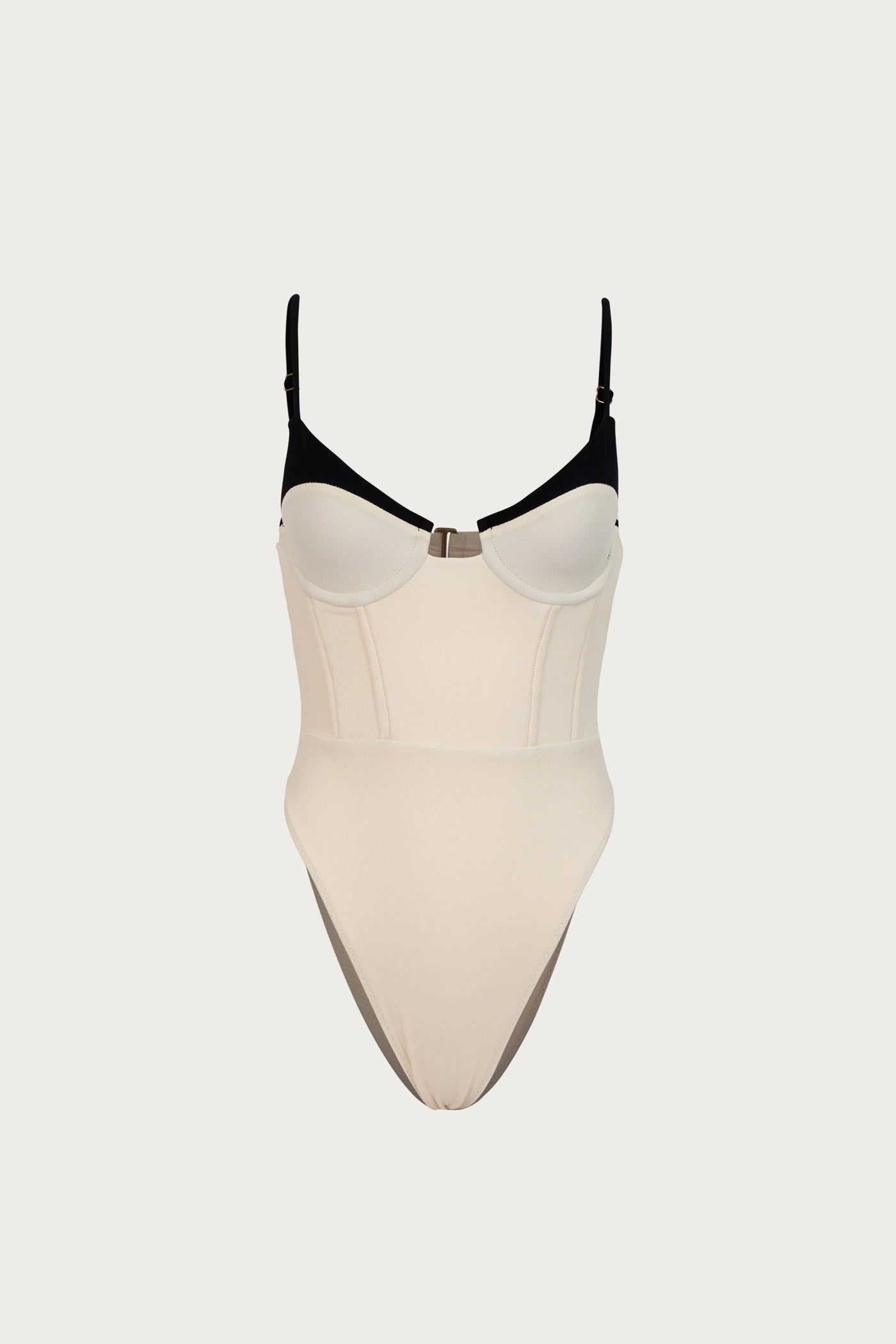 Double Layer Corset One Piece (Faux Suede Cream/Black) - Celestial Couture