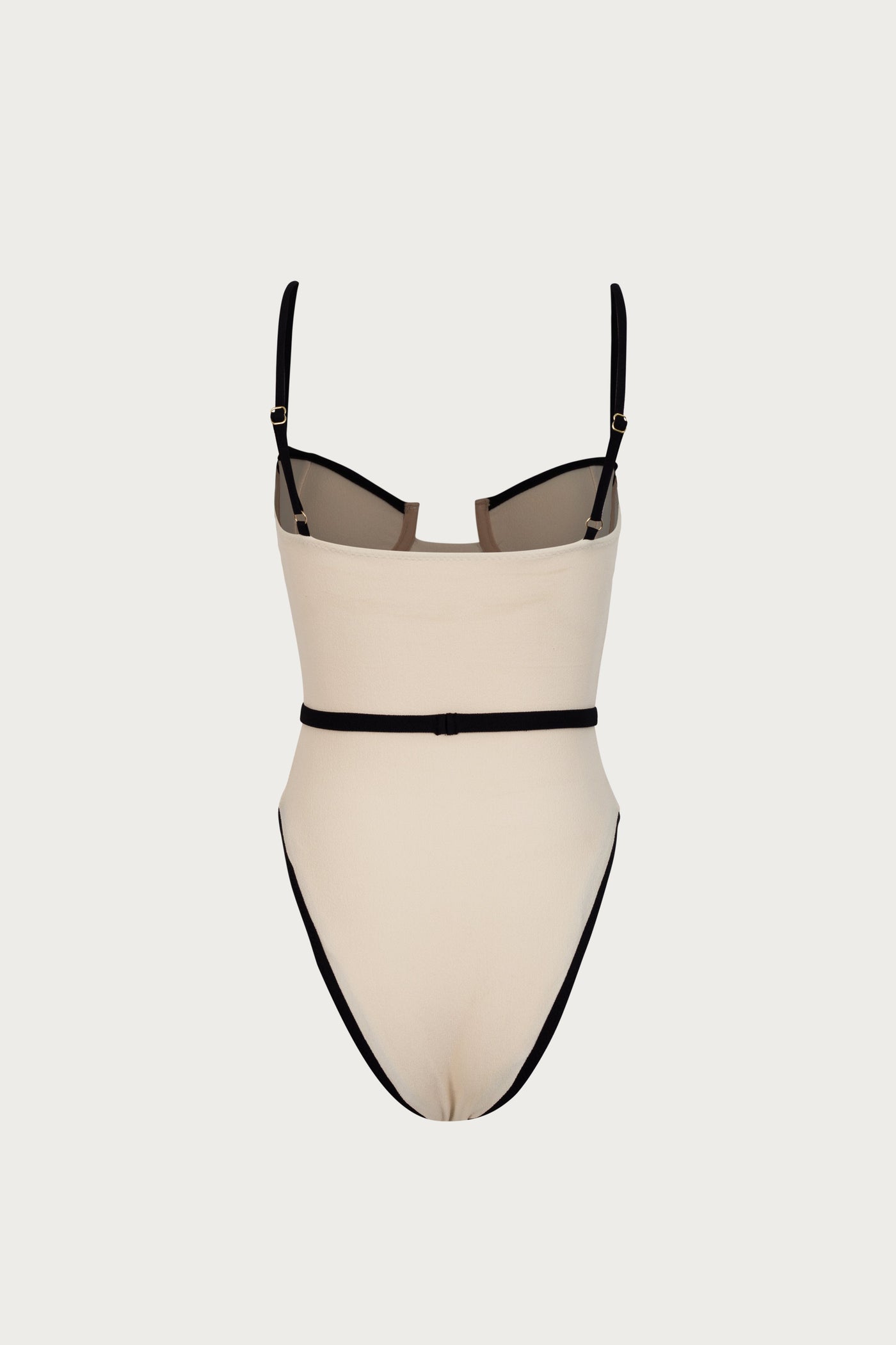 Belted One Piece (Faux Suede Cream/Black) - Celestial Couture