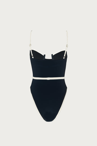 Belted One Piece (Faux Suede Black/Cream) - Celestial Couture