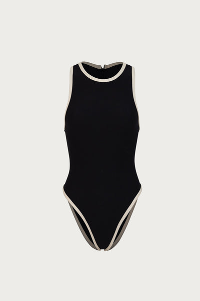 Tank One Piece (Faux Suede Black/Cream) - Celestial Couture