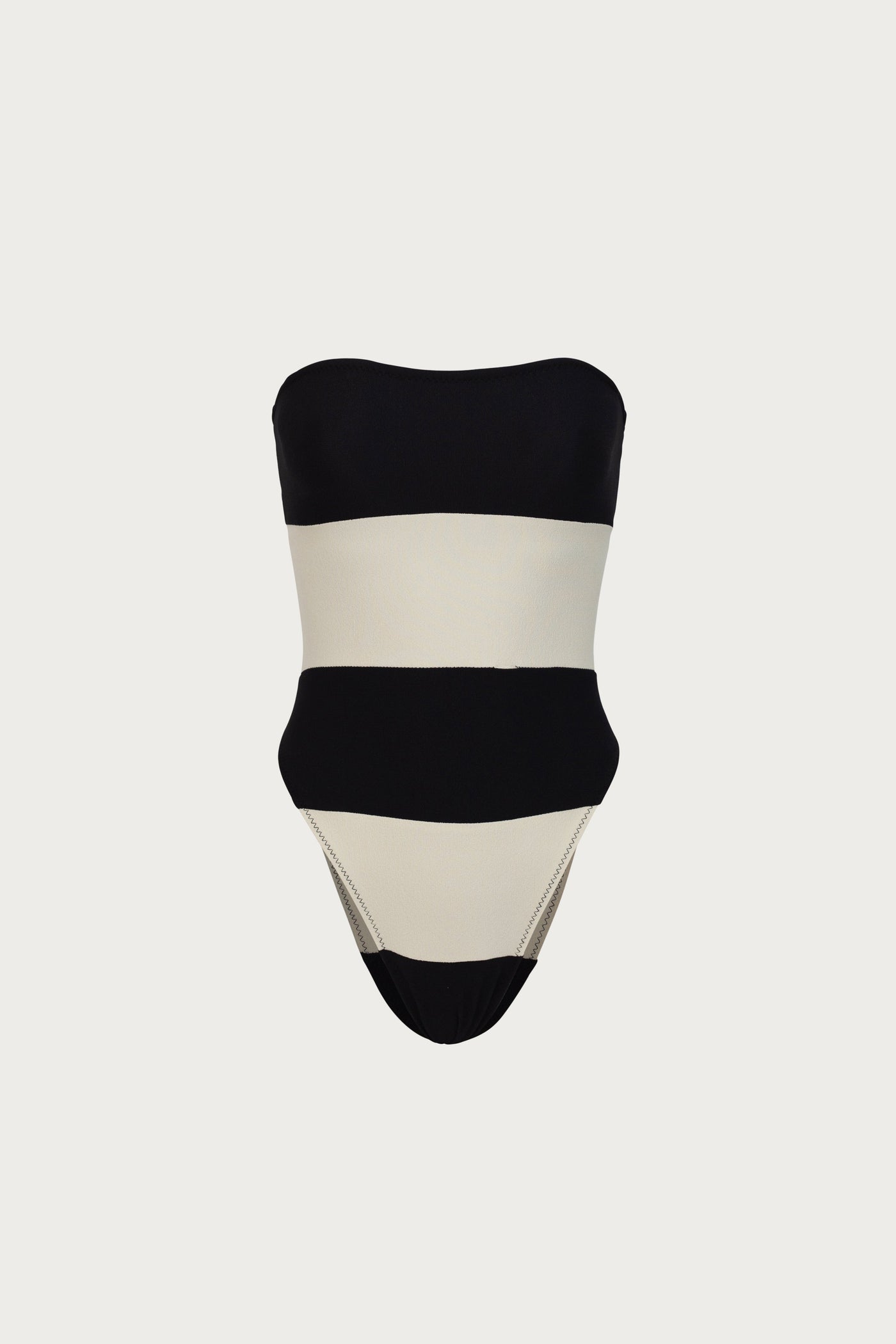 Stripe Strapless One Piece (Faux Suede Black/Cream) - Celestial Couture