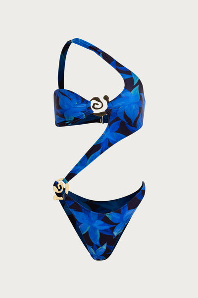 Spiral One Shoulder One Piece (Blue Tropical) - Celestial Couture