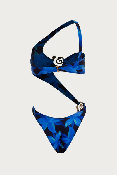 Spiral One Shoulder One Piece (Blue Tropical) - Celestial Couture