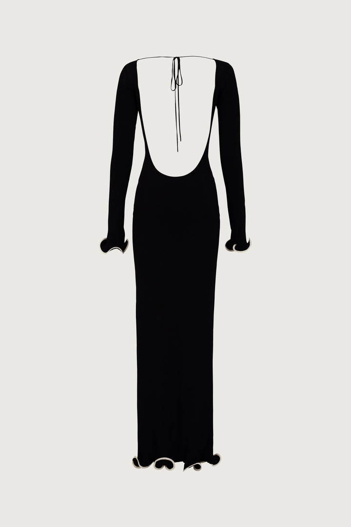 Ruffle Hem Maxi Dress (Black/Cream) - Celestia Couture