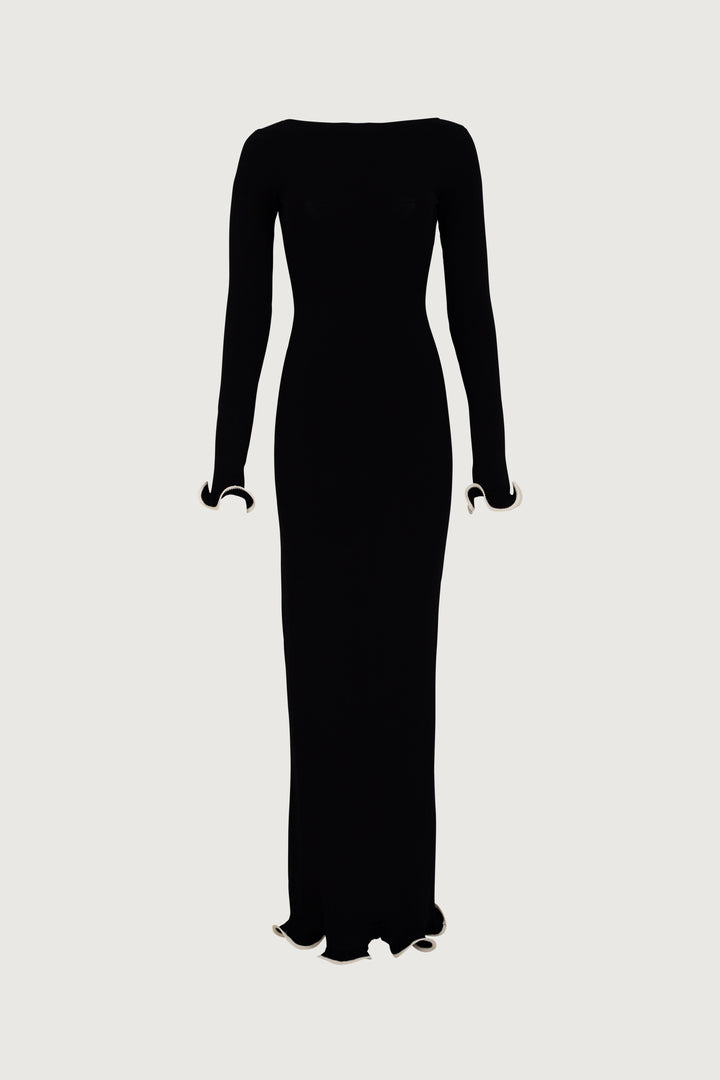 Ruffle Hem Maxi Dress (Black/Cream) - Celestia Couture