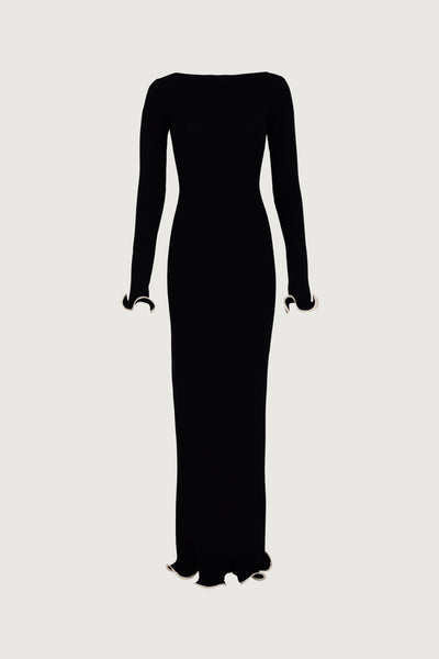 Ruffle Hem Maxi Dress (Black/Cream) - Celestial Couture